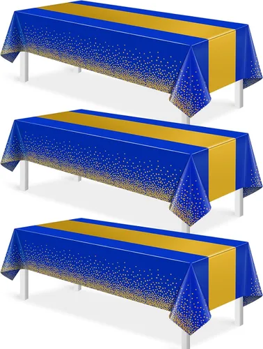 Vista 53 de MASHAN 1 mantel negro y azul para decoración de fiesta, mantel de plástico negro impreso azul, funda rectangular desechable para cumpleaños, boda