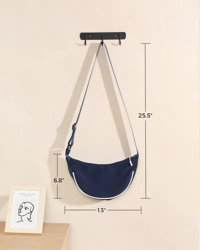 Vista 6 de Pequeño bolso cruzado para mujeres y hombres, mini bolso bandolera con correa ajustable y cremallera, bolsa ligera de media luna para viajes