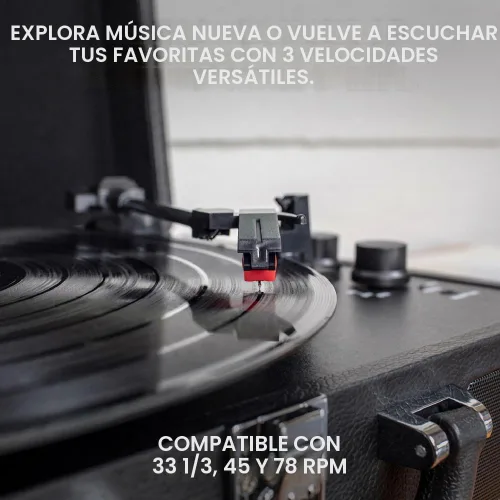 Vista 3 de VictrolaJugador de registro portátil de la maleta de Bluetooth de 3 velocidades de la vendimia con altavoces incorporados Built-in stereo