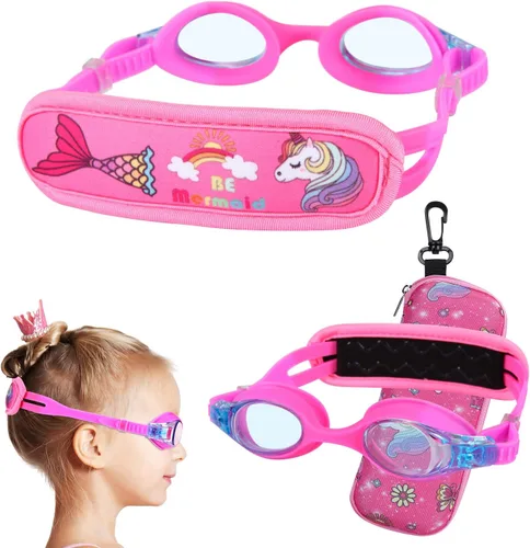 Vista 22 de Gafas de natación para niños de 2 a 6 años, gafas para niños sin jalar el cabello, gafas para niños con banda para la cabeza acolchada