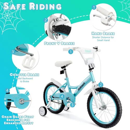 Vista 6 de Bicicleta para niños de 14, 16 y 18 pulgadas para niños y niñas de 3 a 9 años, bicicleta infantil con campana y ruedas de entrenamiento, múltiples