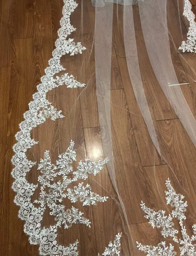 Vista 5 de Faithclover - Velos de boda con lentejuelas y encaje, color blanco