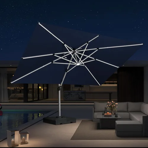 Vista 81 de PURPLE LEAF Sombrilla de patio de 9 x 12 pies con luces, sombrilla rectangular voladiza para exteriores, funciona con energía solar, LED