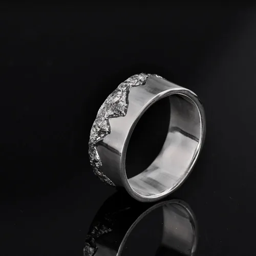 Vista 3 de Personalized Mountain Ring handmade with S925/ Men's Birthday Gift/Unique Promise Ring/Viking Wedding Band/Engraved Engagement Ring