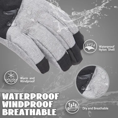 Vista 2 de Ixsun Guantes de esquí para hombres y mujeres, bolsillo con cremallera, suaves, cálidos, impermeables, resistentes al viento, adecuados para esquís