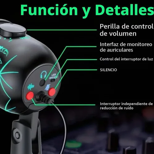 Vista 4 de Micrófono USB para juegos, micrófono de condensador RGB para PC, Mac, PS4/PS5, grabación de podcast