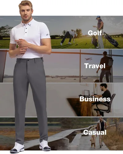 Vista 7 de SPECIALMAGIC Pantalones de golf para hombre, elásticos, ajustados, ligeros, con bolsillos con cremallera