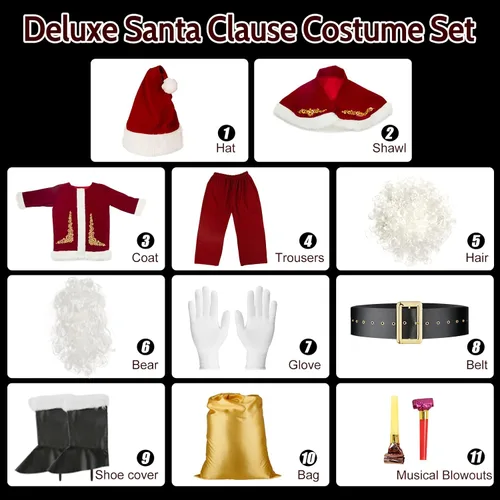 Vista 3 de Jaaytct 11 disfraz de Papá Noel, traje de Papá Noel para hombre, traje de Navidad para adultos, traje de Papá Noel, traje de lujo para adultos