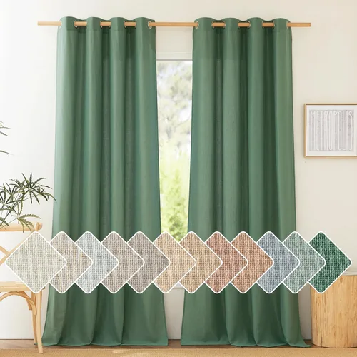 Vista 178 de NICETOWN - Cortinas de lino angora para ventana de cocina sobre el fregadero, con ojales, lino grueso angora, tratamientos cortos para ventanas
