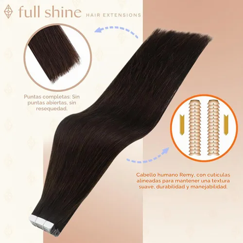 Vista 2 de Fshine Extensiones de cabello humano con cinta adhesiva marrón oscuro de 12 pulgadas, color de cabello corto 2, con cinta de doble cara, 1.06 oz, 20