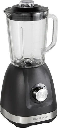 Vista 2 de Licuadora West Bend con jarra de mezcla de 48 onzas y taza de viaje de 20 onzas, diseño compacto con control de dial, 700 vatios, negro