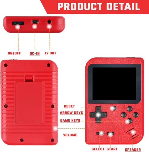 Vista 4 de Juego de mano retro, consola de videojuegos retro portátil con 500 juegos clásicos, pantalla a color de 3.0 pulgadas, batería recargable de 1020 mAh