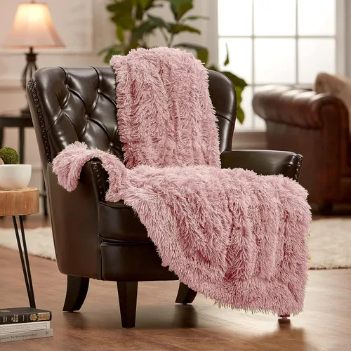 Vista 2 de Chanasya - Manta de pelo largo sintético - Manta de felpa ligera y esponjosa de forro polar de microfibra - para sofá, cama, silla, material A