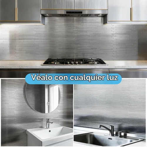 Vista 4 de Art3d Paquete de 10 azulejos metálicos para salpicaduras de despegar y pegar, color plateado paralelo Plata Paralela