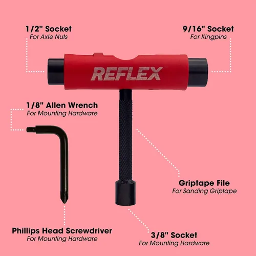 Vista 2 de Reflex TriFlex Skate Tool - Accesorio de herramienta portátil multifunción para patineta, longboard y patines