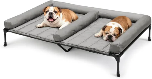 Vista 16 de Veehoo Cama elevada refrescante para perros + cojín doble impermeable para dos perros medianos, cama elevada para perros con tapete de apoyo