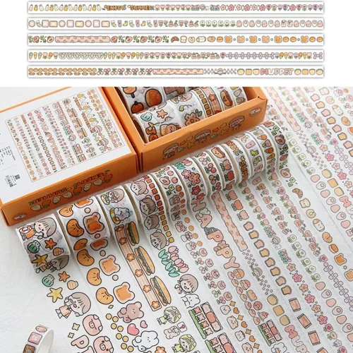 Vista 2 de 12 rollos de cinta kawaii de arte washi, suministros de oficina para la escuela, estética, juego de cinta adhesiva decorativa de dibujos animados