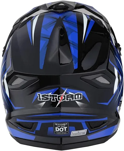Vista 5 de 1Storm - Casco de motocross para adultos, BMX, MX, ATV, Dirt Bike, motocicleta cuádruple de cuatro ruedas, estilo de carreras, HF801 Sonic Blue