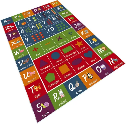 Vista 6 de ABC - Alfombra educativa para niños, con números de alfabetos, divertida, alfombra de juego para niños, tapete de piso con patrón de dibujos