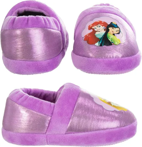 Vista 5 de Disney Pantuflas de princesa para niñas - Pantuflas peludas enredadas, sirenita, la bella y la bestia (talla 5-10 niñotalla 11-12 niña)
