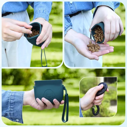 Vista 5 de WALLFID Bolsa de silicona para golosinas para perros, cierre automático, con clic para entrenamiento de mascotas, bolsa de senderismo para perros