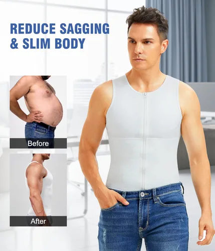 Vista 4 de Eleady Compression Shirts for Men Zipper Vest Body Shaper Slimmer Undershirts