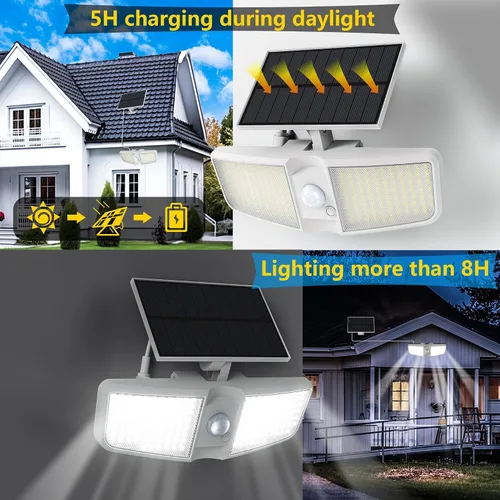 Vista 5 de Reflectores solares para exteriores con sensor de movimiento de 6500 K con control remoto, 180 LED impermeables, luz solar de seguridad al aire