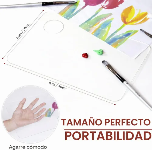 Vista 2 de Paleta Acrílica de Forma Rectangular 2 piezas 11.8 x 7.9 pulgadas Transparente - Bandeja de Mezcla Cristalina para Pintura Antiadherente Acrílica