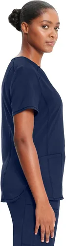 Vista 5 de Cherokee Infinity Camiseta Médica con Cuello en V para Mujer, Ajuste Contemporáneo, 2 Bolsillos, Inserto de Punto Acanalado, Aberturas Laterales