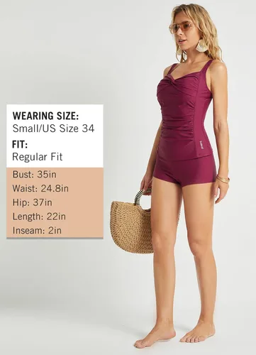 Vista 6 de BALEAF Womens Two Piece Swimsuits Ruched Tankini Set with Shorts Tummy Control Front Cross Bathing Suits