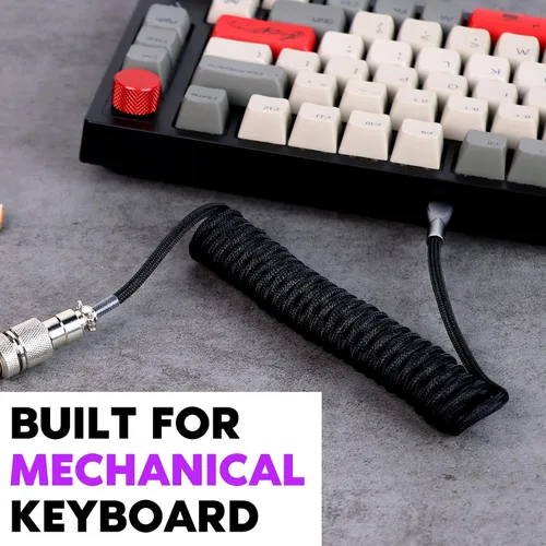 Vista 7 de EPOMAKER TH80 Pro 75% 80 teclas Hot Swap Kit de teclado mecánico para juegos con cable USB A en espiral mixto (negro)