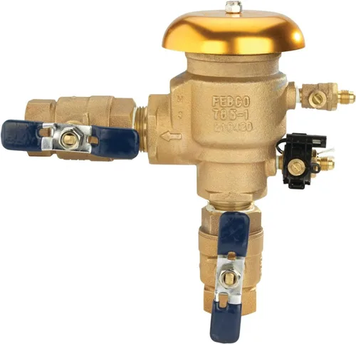 Vista 9 de Febco Serie 765 1" Válvula de Vacío y Presión de Bronce con Prevención de Retorno, Cierre de Cuarto de Vuelta, Conexiones de Unión, Sensor