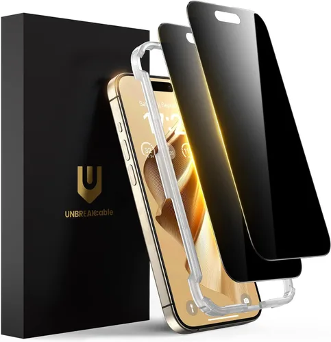 Vista 18 de UNBREAKcable Protector de pantalla de privacidad para iPhone 15, cobertura completa, vidrio templado inastillable [borde a borde]