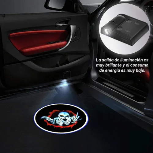 Vista 2 de 2 luces para puerta de automóvil, proyector de logotipo, esqueleto de calavera, universal, inalámbrico, para puerta de automóvil, luces LED