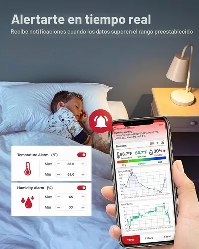 Vista 6 de TempPro TempAir - Termómetro higrómetro digital Bluetooth para interiores de 260 pies Humidity Meter with Smart App, Room Thermometer Humidity