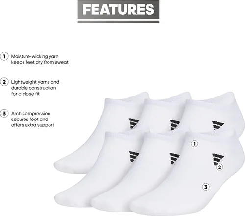 Vista 2 de adidas Men's Superlite 3.0 No Show Socks Low-Profile Fit, Arch-Compression and Lightweight Breathable Construction (6-Pair)