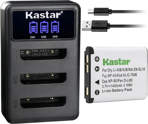 Vista 8 de Kastar Cargador de batería USB triple LCD compatible con Sealife Reefmaster DC-1200, DC1200, DC-1400, DC1400, DC-600, DC600, Tevion SZ 7, Z1400