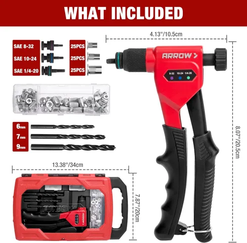 Vista 3 de Herramienta de tuerca de remache de flecha, kit de pistola de tuerca de remache de 8 pulgadas diseñada para espacios reducidos Rivet Nut Setter