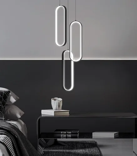 Vista 7 de Lámpara de Araña de Anillo Moderna LED Regulable Luz de Techo para Isla de Cocina Sala de Estar Escaleras Comedor Negro