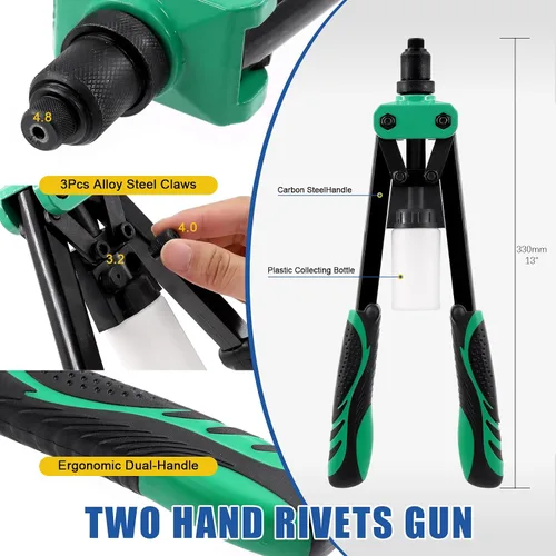 Vista 5 de Glarks Juego de 261 pistolas de remache con brida grande, remachadores de mango resistente de 13 pulgadas y 260 remaches ciegos de aluminio de 7