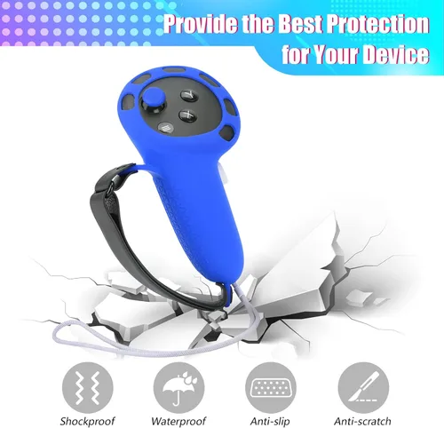 Vista 3 de OOAVR Controller Grips Cover Accessories for OculusMeta Quest 3,VR Silicone Face Pad,VR Lens Protection Cover,VR Thumbstick Covers(4pcs SetBlue)