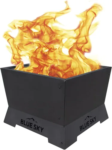 Vista 3 de Blue Sky Outdoor Living Fogata cuadrada de acero sin humo para patio, recogedor de cenizas extraíble, color negro