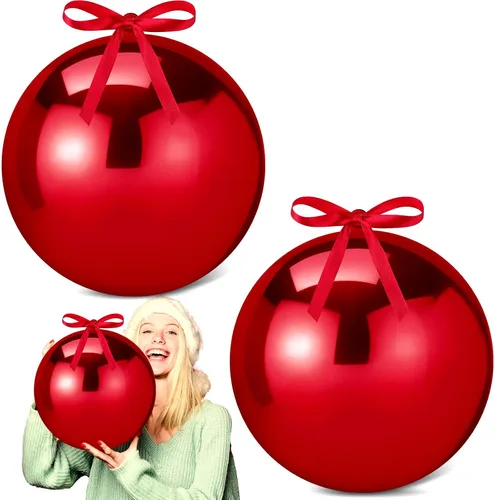 Vista 13 de Zubebe 2 adornos de Navidad gigantes rellenables de 8 pulgadas con cintas, bolas de Navidad de plástico de gran tamaño para decoración de césped al