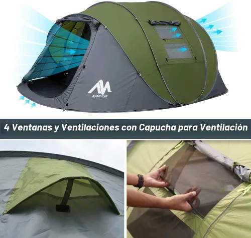Vista 7 de 6 Person Easy Pop Up Tents for Camping - AYAMAYA Double Layer Waterproof Instant Tent with Vestibule & Porch, Large Size Family Tent Automatic Setup