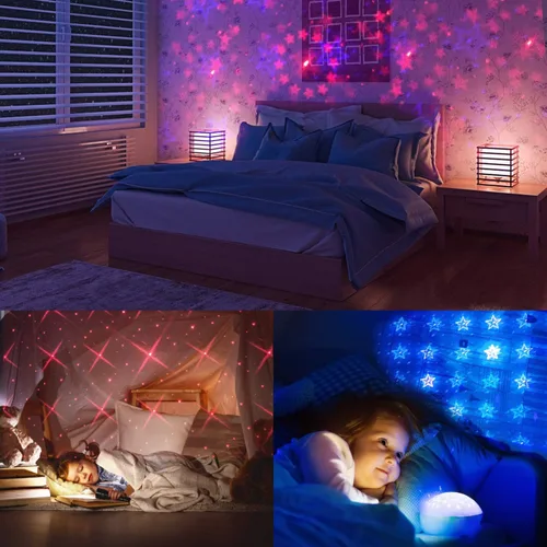 Vista 6 de Luz nocturna de estrella USB, 9 modos funcionales, 24 efectos de iluminación, decoraciones estroboscópicas activadas por sonido