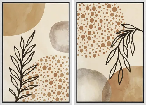 Vista 18 de SIGNFORD Lienzo enmarcado para pared, juego de arte geométrico retro de mediados de siglo, plantas forestales, ilustraciones con formas abstractas