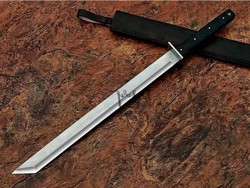 Vista 2 de Empire - Espada de caza de espiga completa de acero J2 hecha a mano de 36 pulgadas de largo con funda de cuero, espada de combate, bushcrat, regalo