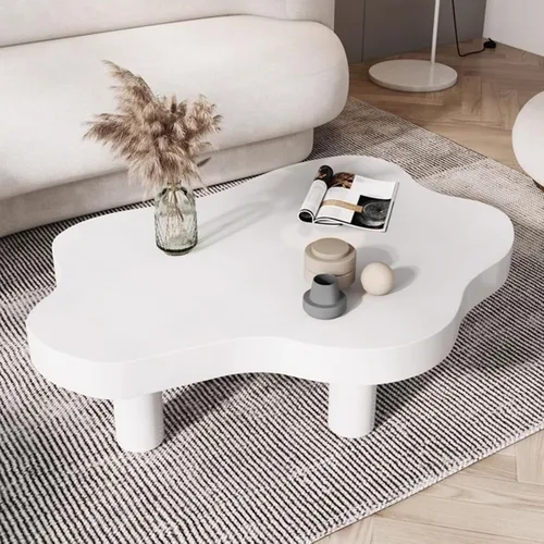 Vista 3 de Mesa de centro en forma de nube de madera maciza irregular, decoración de mesa auxiliar con 3 patas, bonita mesa auxiliar redonda moderna para sala