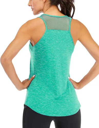 Vista 10 de Fihapyli ICTIVE - Camiseta sin mangas de entrenamiento para mujer, de malla transpirable, espalda cruzada, sin espalda, para correr Albaricoque