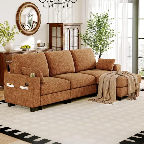 Vista 10 de Vipbear Sofá modular seccional, sofá de chenilla cómodo en forma de L de Marfil